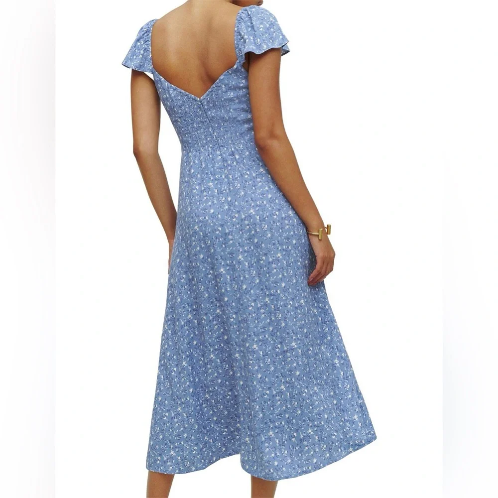 Super Cute and Flattering! Reformation Baxley Dress in Blue Eve Womens Size 2 - Picture 4 of 14